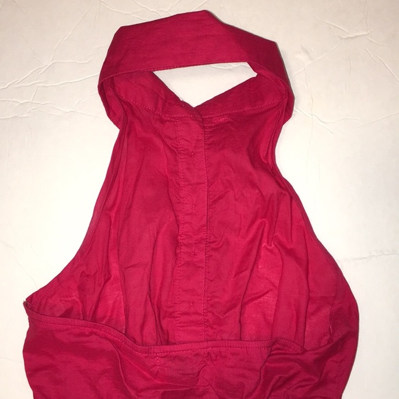RETRO RED COTTON HALTER Tuxedo TOP w/ruffles- XS - Picture 8 of 11